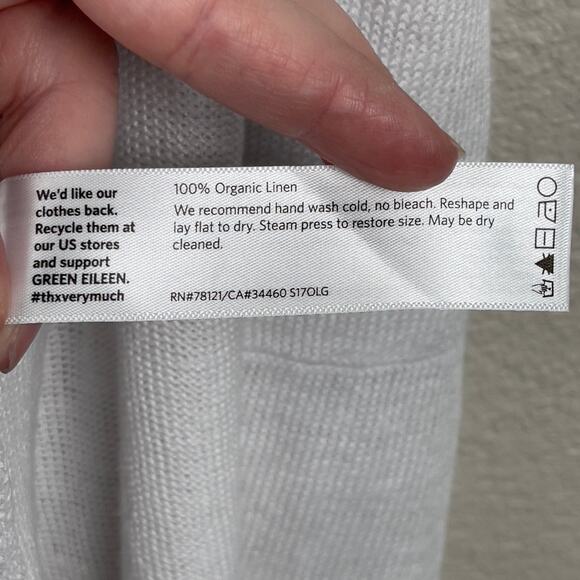 Eileen Fisher Short Sleeve Organic Linen Knit Cardigan White Size Large Cozy NWT - Picture 9 of 11